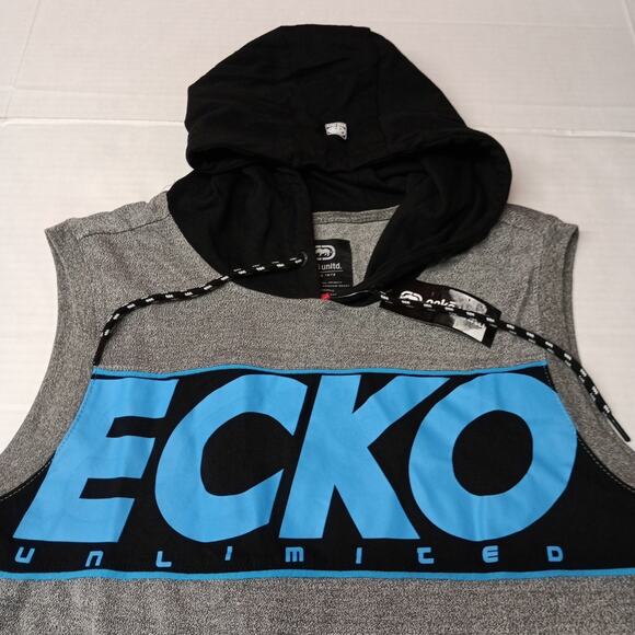 Ecko Unltd Hoodie Men's M Gray Black Ecko Spellout Pouch - Picture 3 of 8